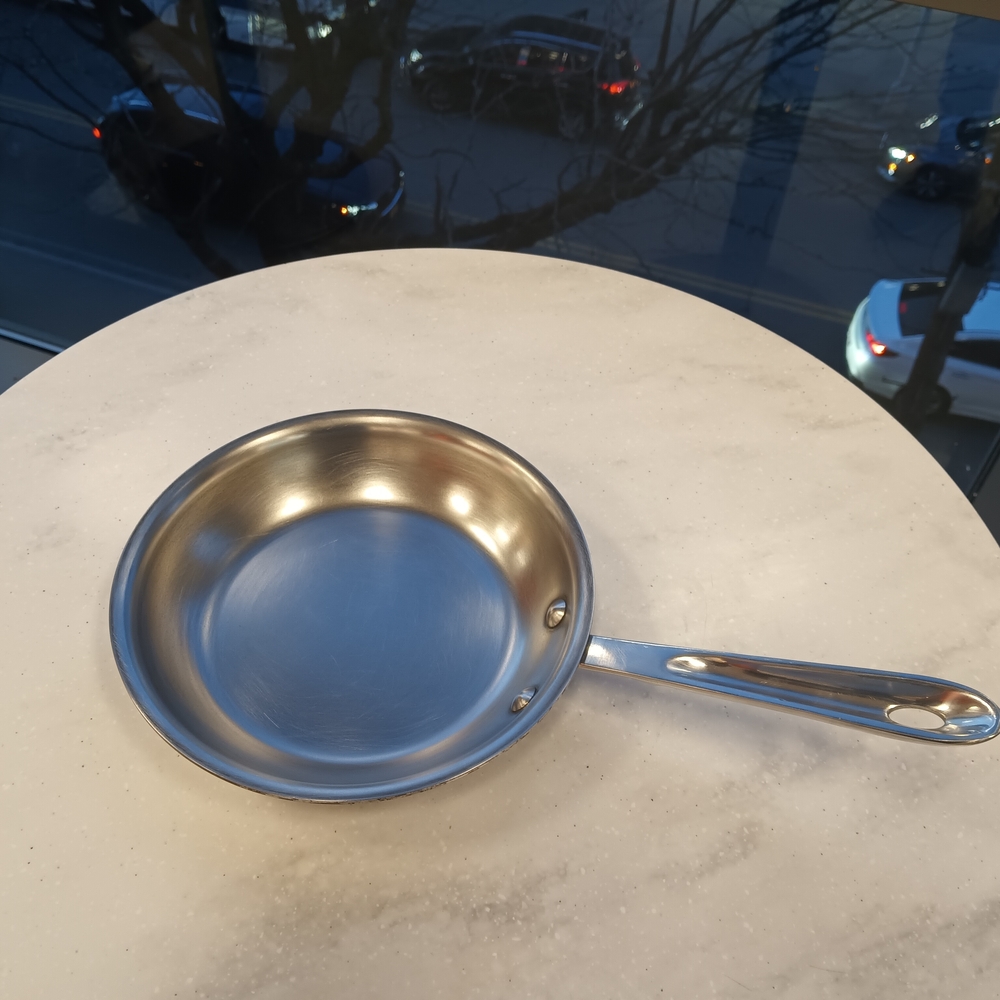 Brushed Stainless Steel Frying Pan with Long Handle - Silver. Allclad D5